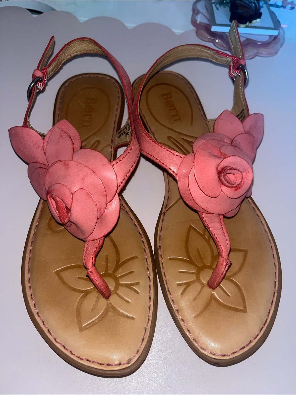Born Coral Pink Floral Toe-Post Sandals